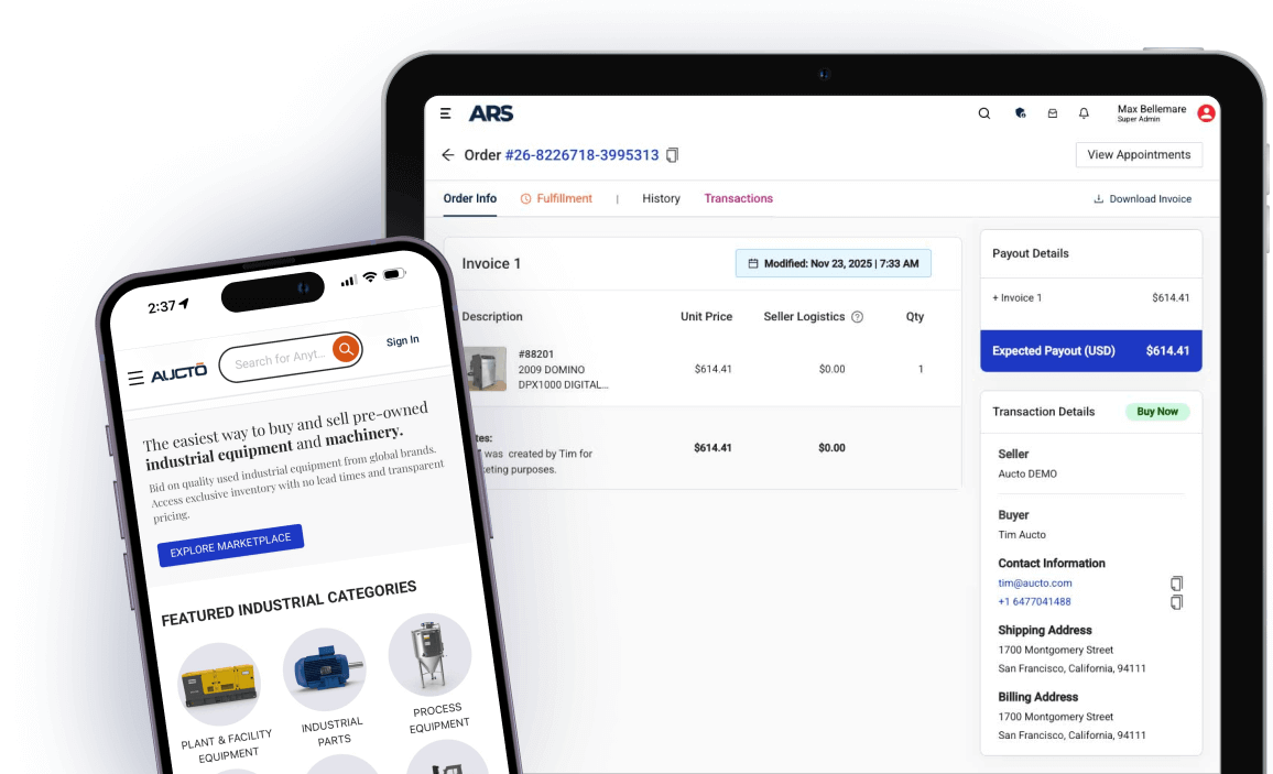 Aucto marketplace and ars on mobile and desktop